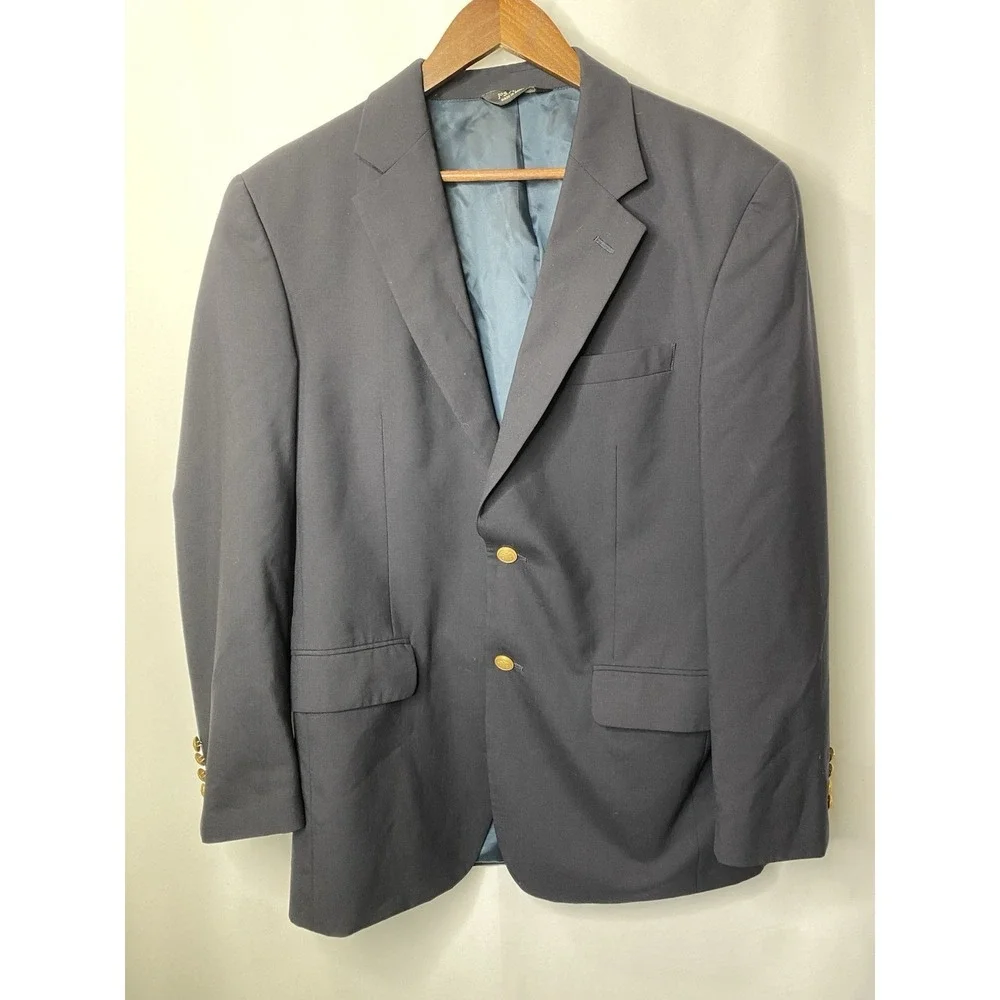 Jos A Bank Men's‎ 100% Wool Sport Coat Blazer Navy Gold Buttons Size 40R Classic
